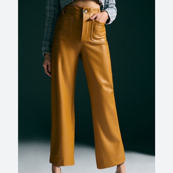Maeve The Colette Cropped Wide Leg Faux Leather Pants Cedar Brown Sz 32 NEW - Picture 1 of 13